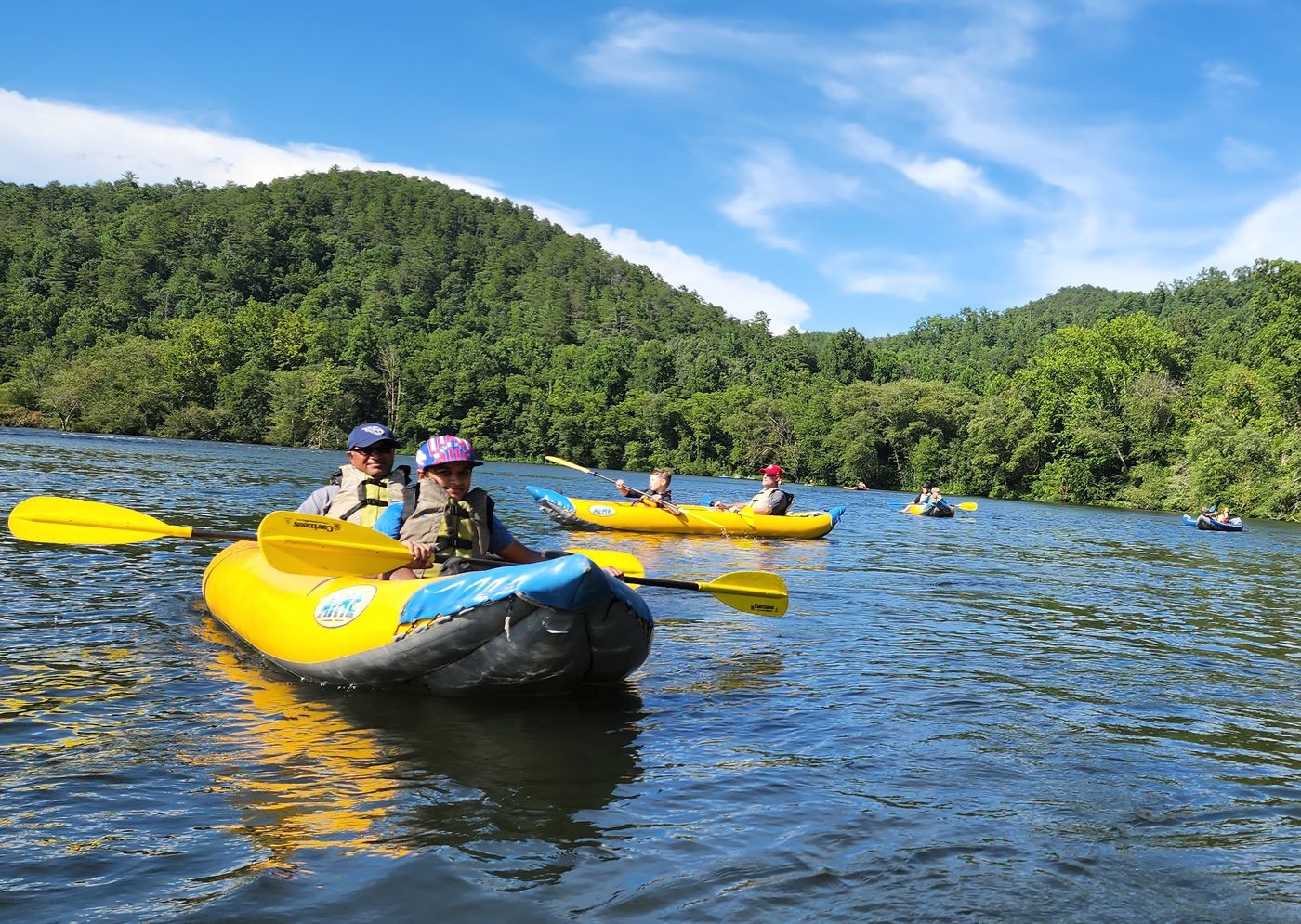 Scouts and parents kayaking on the Hiwassee River